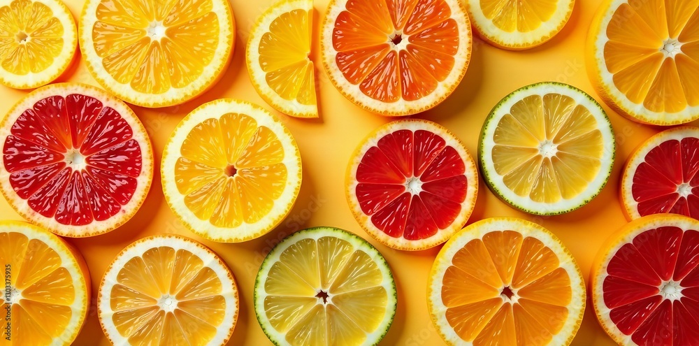 Creative composition of sliced citrus fruits in geometric pattern, lime, creative Creative composition of sliced citrus fruits in geometric pattern, lime, creative
