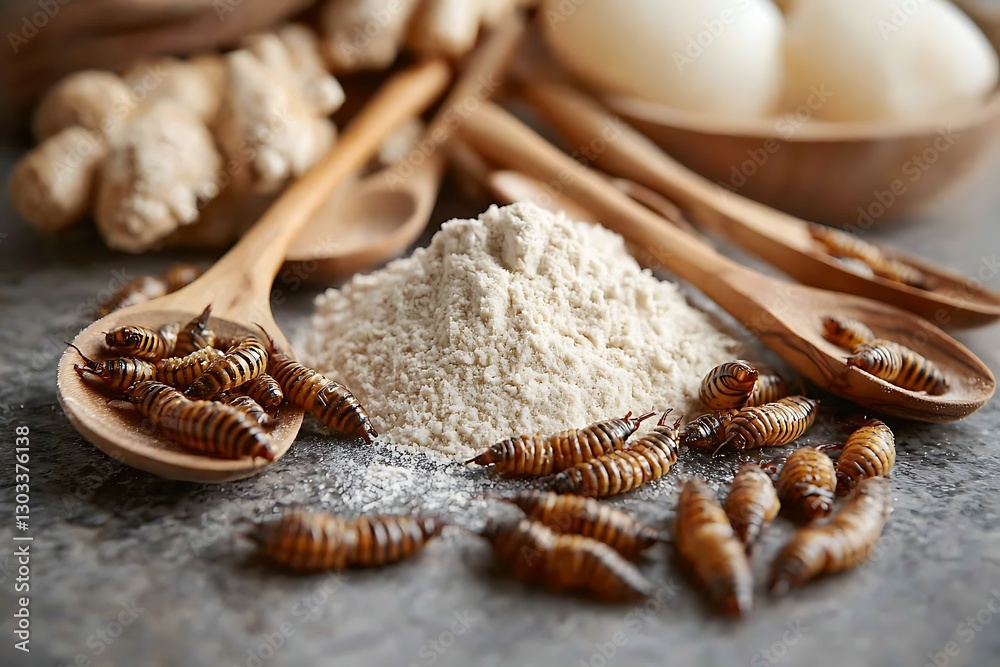 Edible insects with flour and ginger