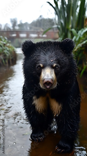 Asian Black Bear in a Stream