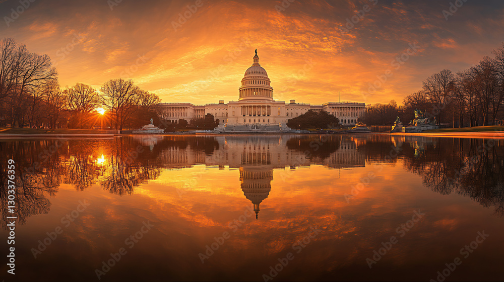 Obraz premium Silhouette of United States of America Capitol building at sunset 
