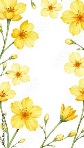 Delicate yellow flowers watercolor seamless pattern on white background, repetitive, wallpaper