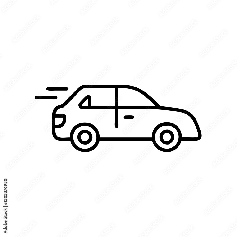 Car icon in motion, symbolizes speed and travel, black outline, modern design Car icon in motion, symbolizes speed and travel, black outline, modern design