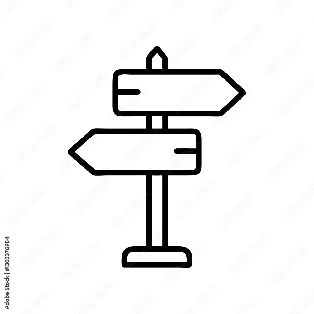 Directional signpost icon pointing in different directions, black outline, modern design Directional signpost icon pointing in different directions, black outline, modern design