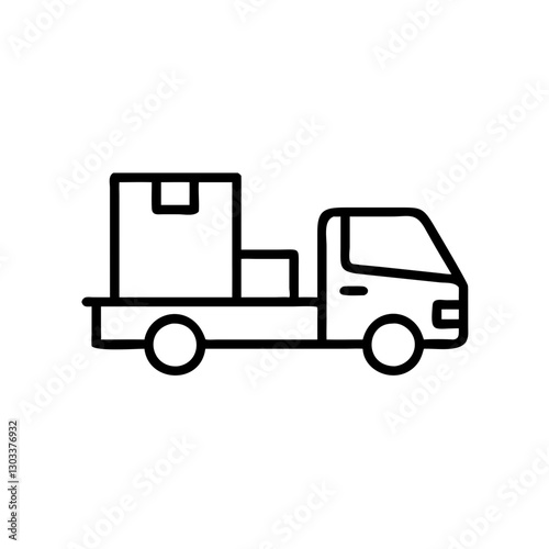 Delivery truck icon with boxes, symbolizes transport and logistics, black outline, modern design