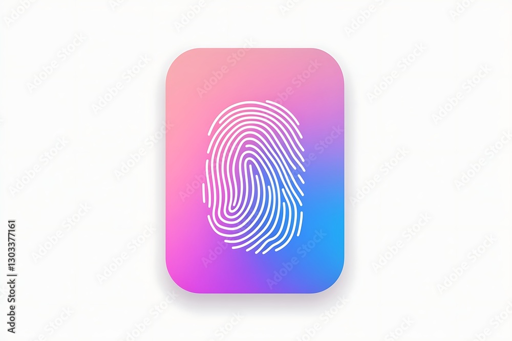 Minimalistic app icon featuring a fingerprint outline on a blue-to-pink gradient oval. Minimalistic app icon featuring a fingerprint outline on a blue-to-pink gradient oval.