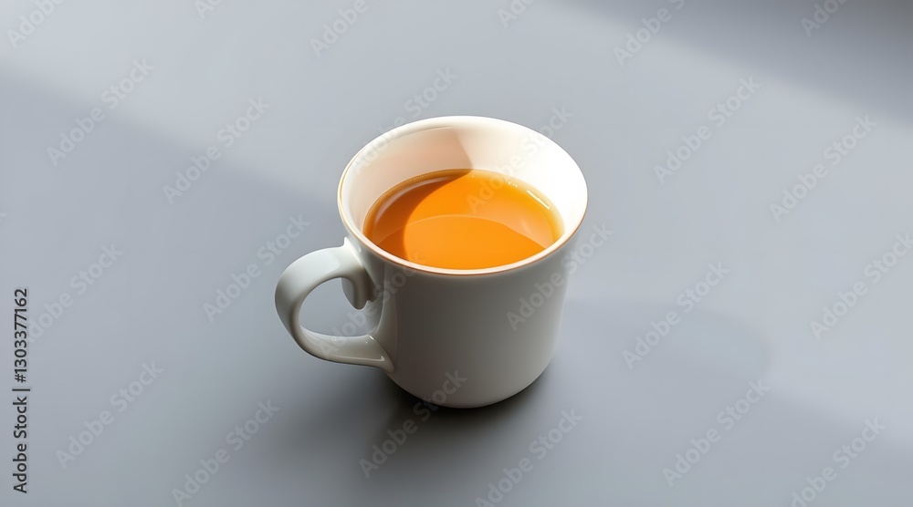 Ceramic cup filled with hot orange coffee, perfect for a cozy morning.   