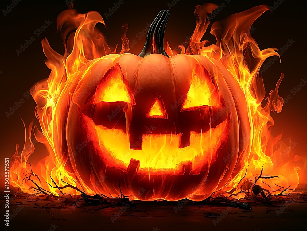 Fototapeta premium Burning Jack-o'-lantern