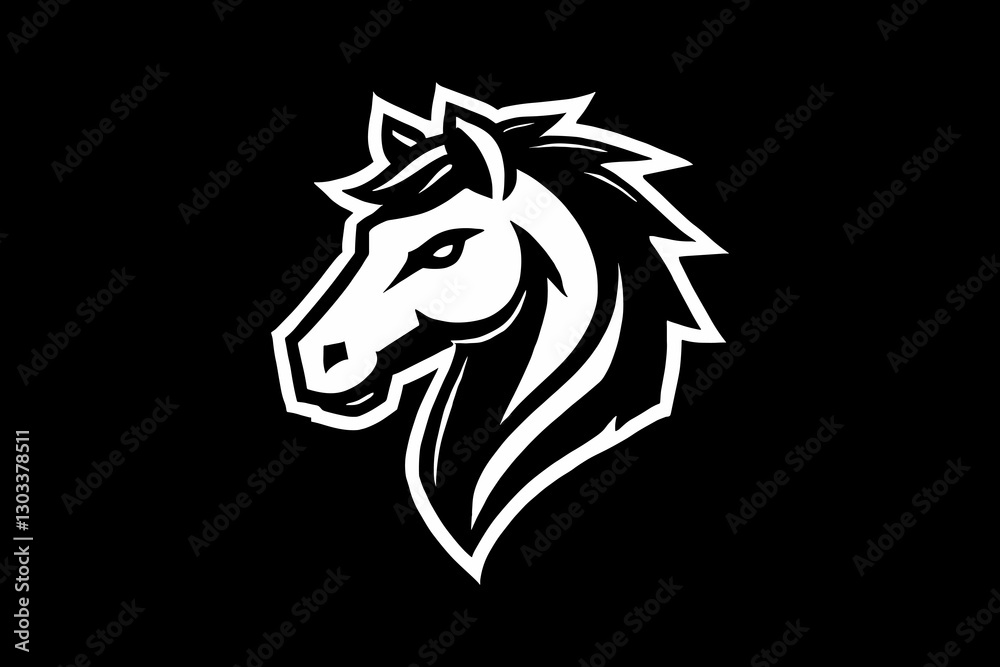 Fototapeta premium Horse mascot logo black and white illustration