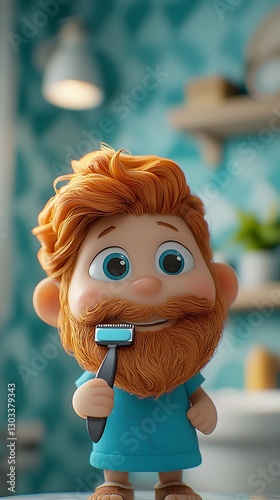 Cartoon man shaves in bathroom