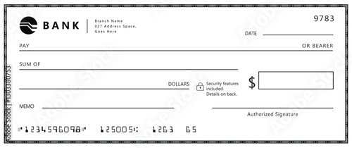 Bank check, vector blank money cheque, checkbook template with guilloche pattern and fields. Currency payment coupon, money check background