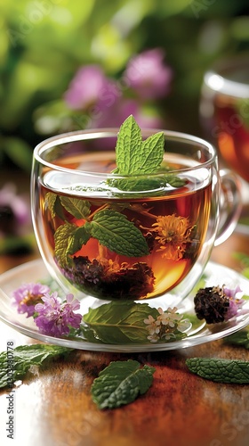 Herbal tea in garden setting
