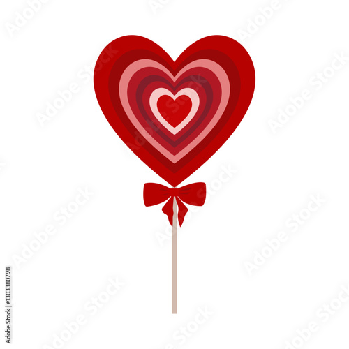 Sweet color lollipop in shape of heart with red ribbon. Vector illustration for banners, cards, flyers, social media wallpapers, etc.