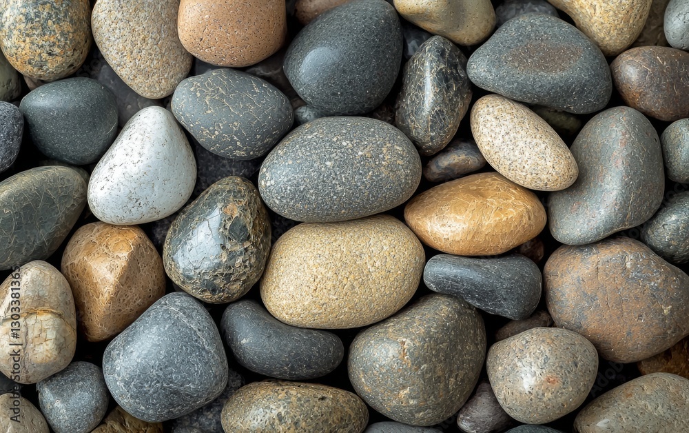 Various smooth stones in different colors and shapes arranged closely on a surface Various smooth stones in different colors and shapes arranged closely on a surface