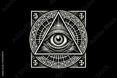 dark art all seeing eye tattoo black and white illustration