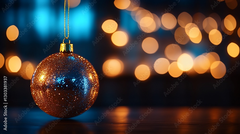Glittery Christmas Ornament in Bokeh Background Glittery Christmas Ornament in Bokeh Background