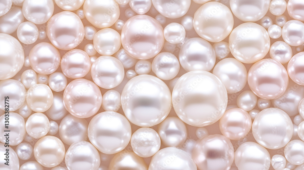 A collection of white pearls arranged together, creating a sense of luxury and beauty. Each pearl reflects light, exhibiting a soft, iridescent glow. 