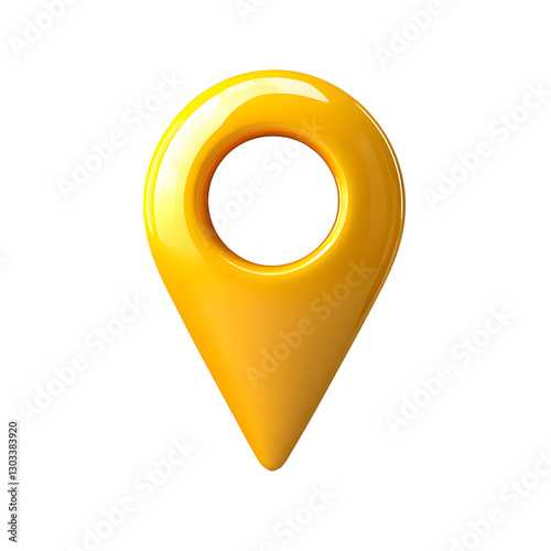 3D yellow location pin icon with a hollow center, representing navigation, direction, and maps in a sleek, modern design. Isolated on transparent background, png.