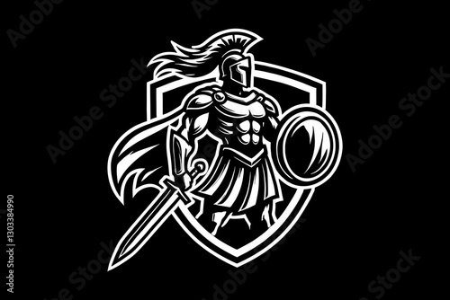 warrior mascot logo black and white illustration