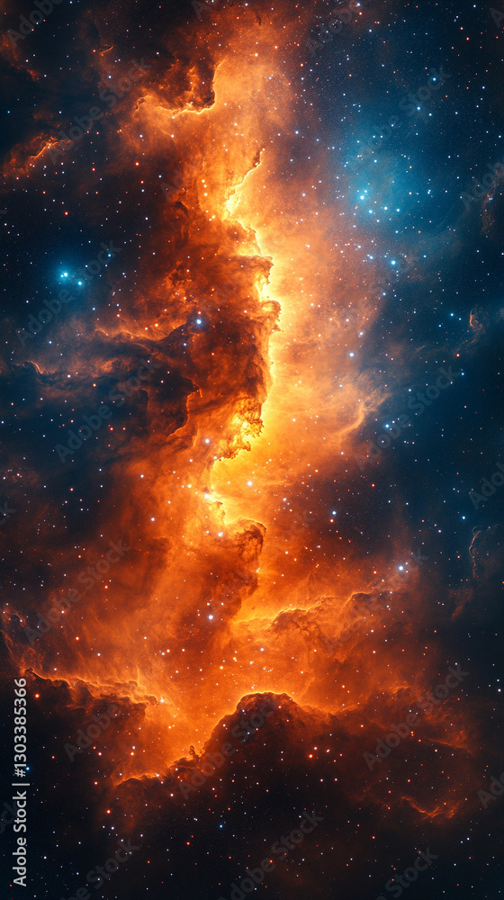 Obraz premium Majestic cosmic panorama of a swirling nebula surrounded by glimmering galaxies in the depths of outer space, featuring an ethereal abstract cosmos background symbolizing the infinite universe. 