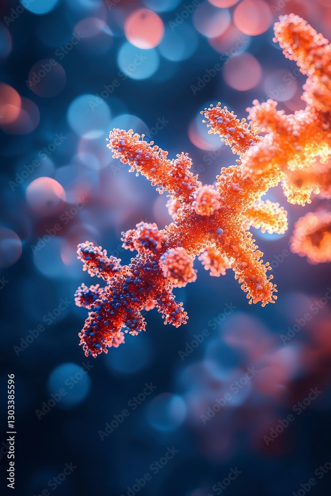Close-up bright coral shining underwater with blurred bokeh background for decoration