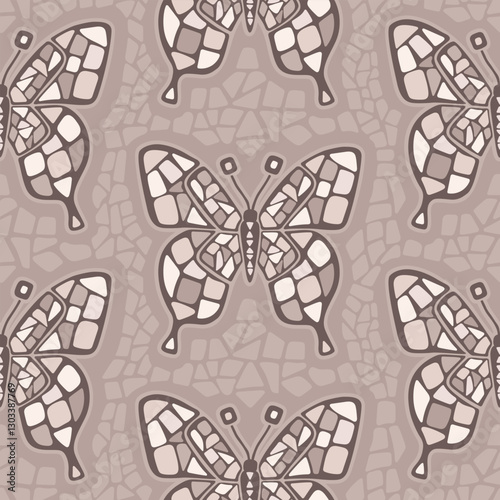 Stone butterfly seamless pattern. Vector abstract background. Rock wall textured