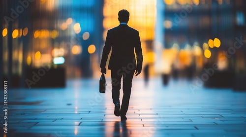 Businessman Walking Away at Night in City
