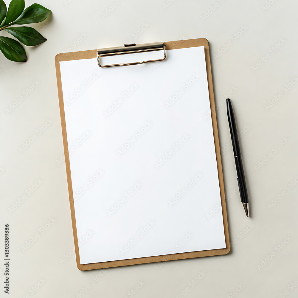 Clipboard mockup with paper and pen on a desk Clipboard mockup with paper and pen on a desk
