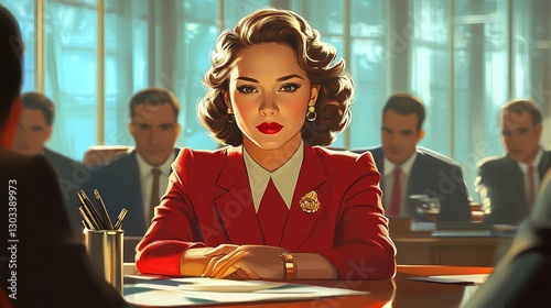 confident senior executive woman seated in boardroom with team discussing business growth showing mature leadership success and corporate power in office environment