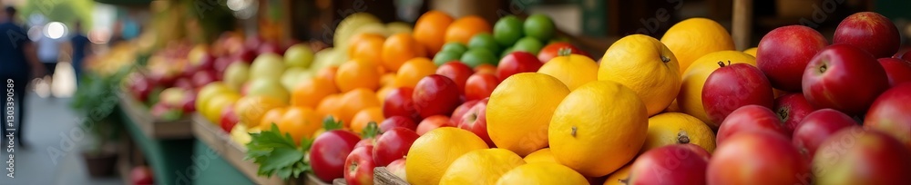 Vibrant array of fresh fruits at outdoor market stall, outdoor, healthy Vibrant array of fresh fruits at outdoor market stall, outdoor, healthy
