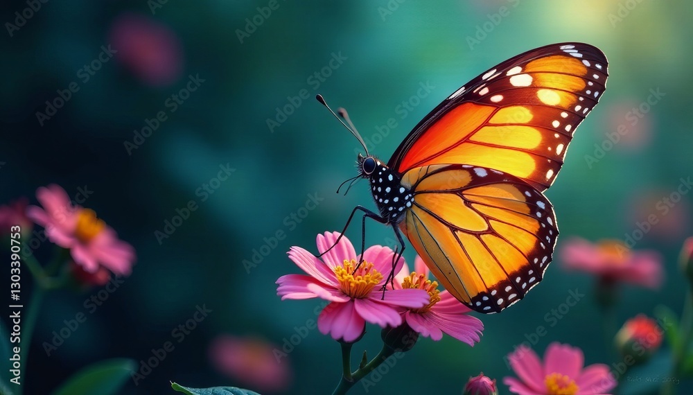 Vibrant butterfly wings blending with flowers in double exposure, photography, summer Vibrant butterfly wings blending with flowers in double exposure, photography, summer