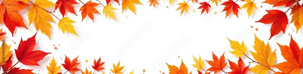 Vibrant fall foliage border with red, yellow, and orange leaves on a white background, colorful, white background Vibrant fall foliage border with red, yellow, and orange leaves on a white background, colorful, white background