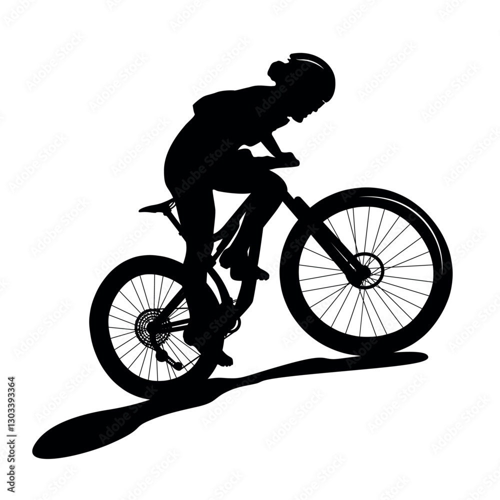 Fototapeta premium Mountain bike woman cyclist silhouette. Healthy lifestyle. Cycling race MTB.