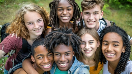Diverse Group of Happy Teenagers Taking a Selfie Outdoors