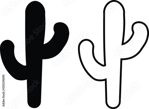 Cactus icon set. Cactus silhouette vector collection isolated on transparent background. Home plant flat and line element. Mexican desert plant pictogram. Wild cactus linear nature garden symbol