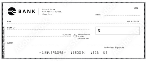 Bank check, vector blank money cheque, checkbook template with guilloche pattern and fields. Currency payment coupon, money check background