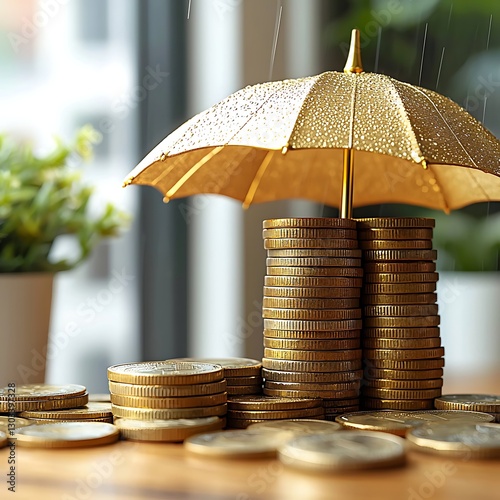 Gold Coins Protected by Umbrella photo