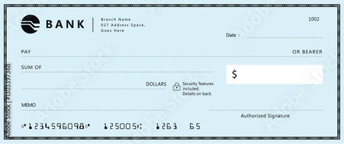 Blank bank cheque template design. Bank check template