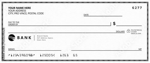 Bank check, vector blank money cheque, checkbook template with guilloche pattern and fields. Currency payment coupon, money check background