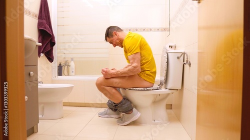 Canvastavla Man struggling with great constipation on toilet