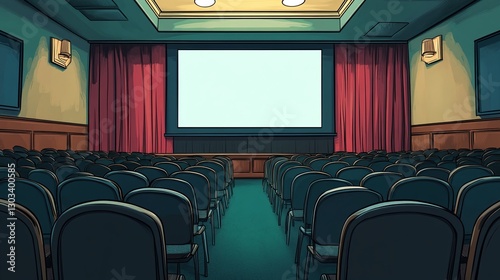 professional meeting room with an empty space for conferences and presentations featuring a digital screen for business events and corporate seminars
