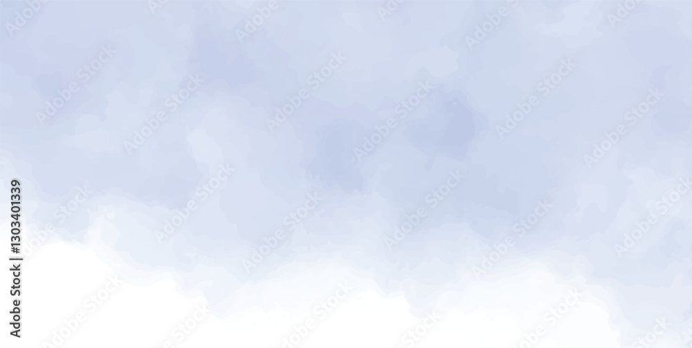 Vector watercolor texture with white clouds and blue sky for cards. Hand drawn vector texture. Heaven. Summer watercolour banner. Template for design.
