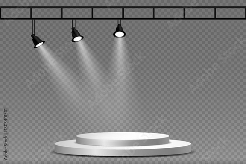Podium or ceremony lighting, spotlights and lamps. On a transparent background.