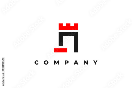 letter n abstract castle logo design