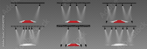 Podium or ceremony lighting, spotlights and lamps. On a transparent background.