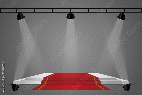 Podium or ceremony lighting, spotlights and lamps. On a transparent background.