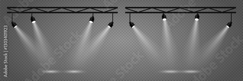 Podium or ceremony lighting, spotlights and lamps. On a transparent background.