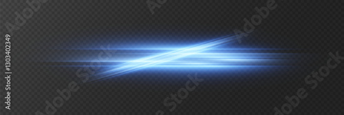 Horizontal light flares, line light effect, laser neon beam. On a transparent background.