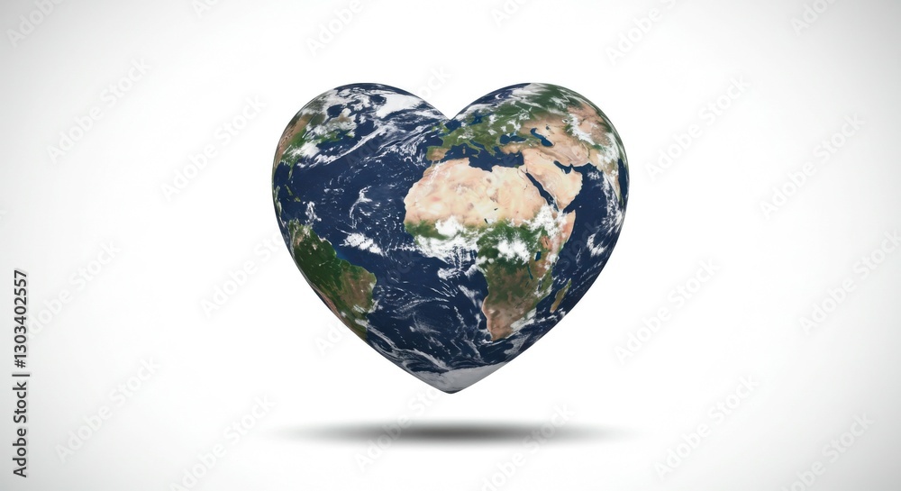 Obraz premium A heart-shaped Earth illustration on a blank white canvas, perfect for global love or environmental themes.