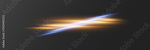 Neon lines of speed and movement of horizontal rays. On a transparent background.
