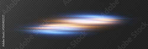 Neon lines of speed and movement of horizontal rays. On a transparent background.